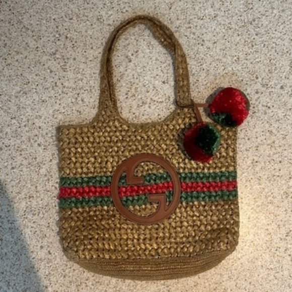 GUCCI Gold Raffia interlock Tote - Picture 4 of 13
